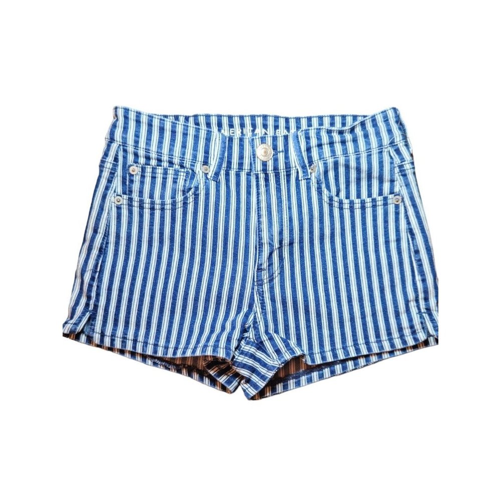 American Eagle Next Level Stretch Shorts Size 2 Blue White High Rise 5 Pocket